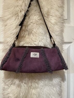 UGG Purple Suede Shearling Accent Shoulder Bag. See stains.